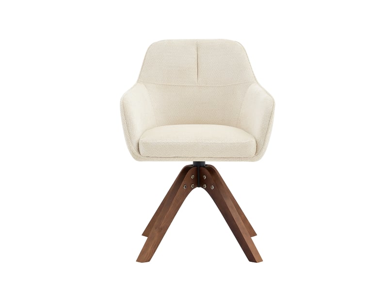  Chaise de salle à manger pivotante à 360 degrés avec accoudoirs et dossier ergonomique, en tissu crème et bois noyer  - Conforama A
