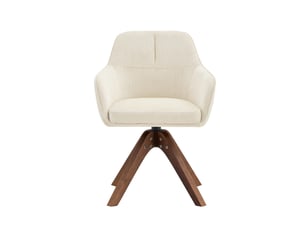Chaise de salle à manger pivotante à 360 degrés avec accoudoirs et dossier ergonomique, en tissu crème et bois noyer