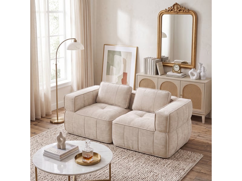  Canapé 2 places, revêtement en tissu, sans assemblage, beige  - Conforama C