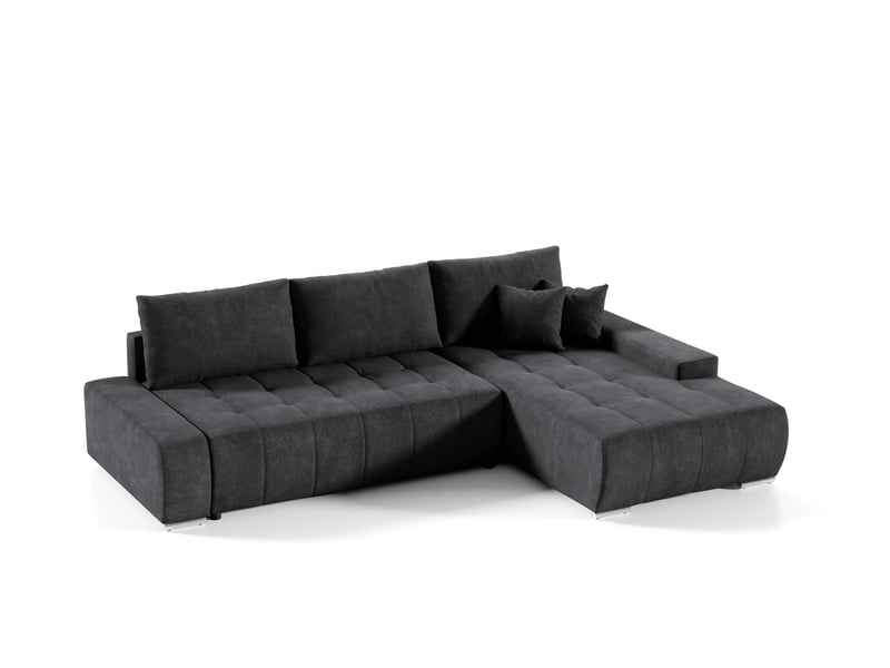  Canapé d'angle convertible velutti l velours aston noir, méridienne droite avec coffre  - Conforama A