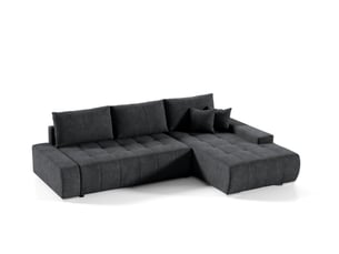 Canapé d'angle droit convertible   4 places Velours noir avec coffre de rangement