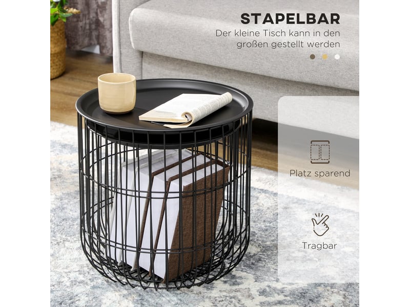 Tables basses gigognes scandinaves avec plateaux amovibles et rangement ouvert en acier noir pour salon, lot de 2 - Conforama D