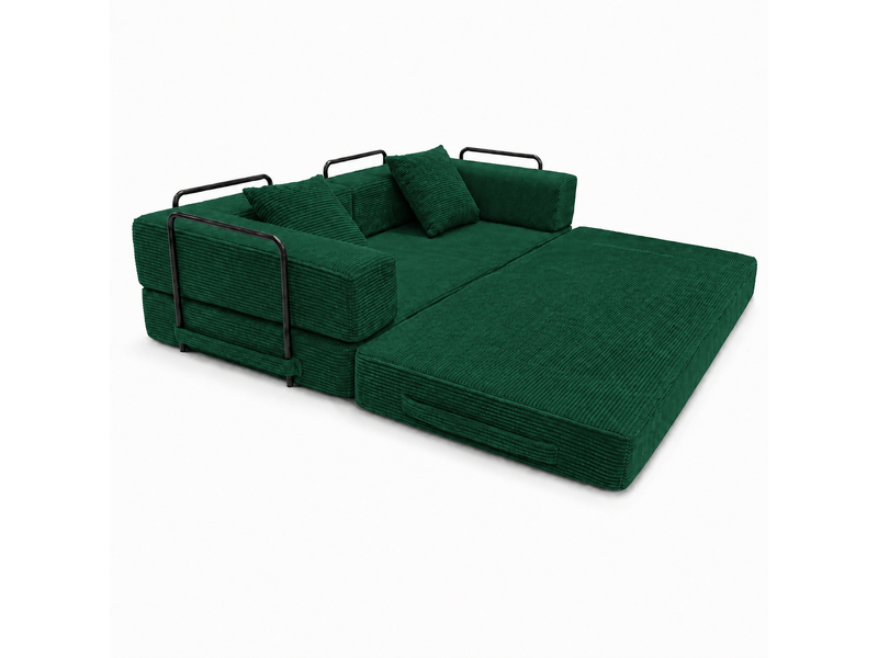  Canapé de sol corda, vert foncé, convertible en lit, coussins, accoudoirs, tissu velours côtelé  - Conforama E