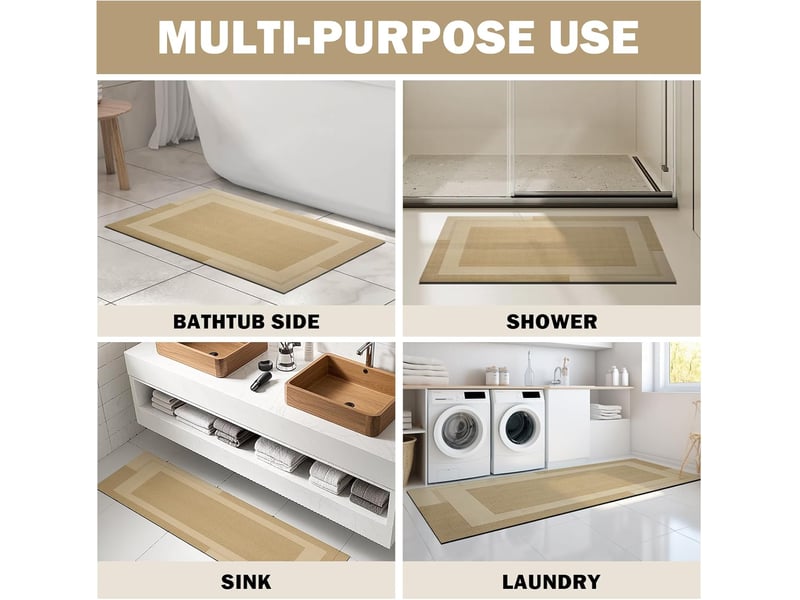  Tapis de bain antidérapant, marron, 40*60cm, 1 pièce, dos en caoutchouc, ultra-fin, séchage rapide, super absorbant, lavable  - Conforama E