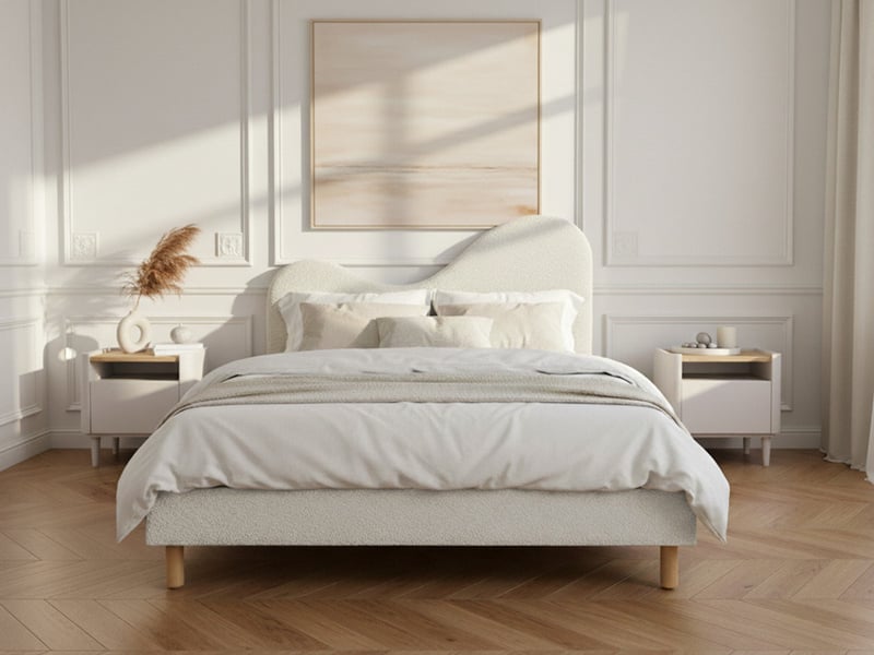  Bobochic lit celina tissu bouclette avec lattes massives blanc 160x200 CELINA - Conforama D