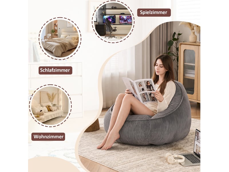  Fauteuil poire 90x90x59 cm dossier ergonomique gris clair  - Conforama D