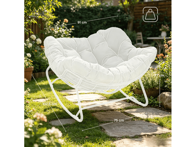  Fauteuil à bascule œuf 102,5 x 75 x 77 cm gris clair, métal et chenille, assise large pour salon  - Conforama C
