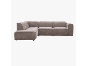 Canapé d'angle en tissu taupe avec détail métal noir - angle gauche