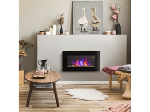 Cheminée électrique murale 72,5 x 11,5 x 40 cm noire en métal, led 7 couleurs avec télécommande