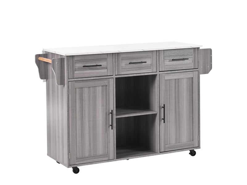  Desserte de cuisine,139x46x91,5 cm,avec plateau pliant effet marbre,mdf,gris  - Conforama A