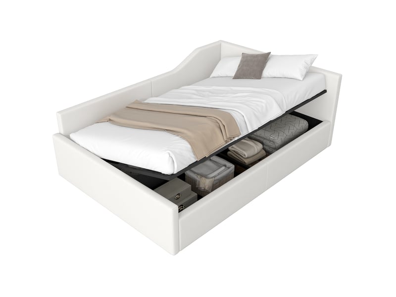  Lit banquette 140x200 cm avec rangement mdf et bois beige sans matelas  - Conforama A