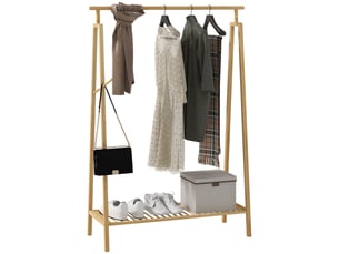 Portant pour vêtements en bambou, porte-manteau en bois avec étagère à chaussures dim. 110l x 42l x 152h cm