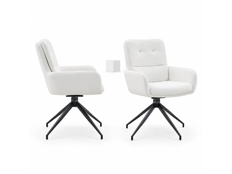Lot de 2 chaises de salle à manger pivotantes 55 x 50 x 85 cm, blanc et noir, pu et métal, rotation 360 degrés - Conforama A
