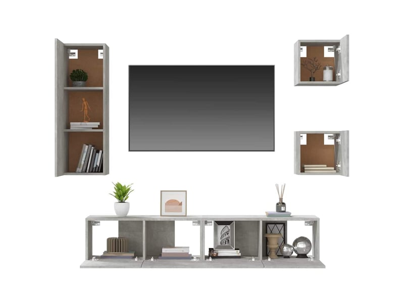  Ensemble de meubles tv 5 pcs gris béton bois d'ingénierie shl68133  - Conforama E