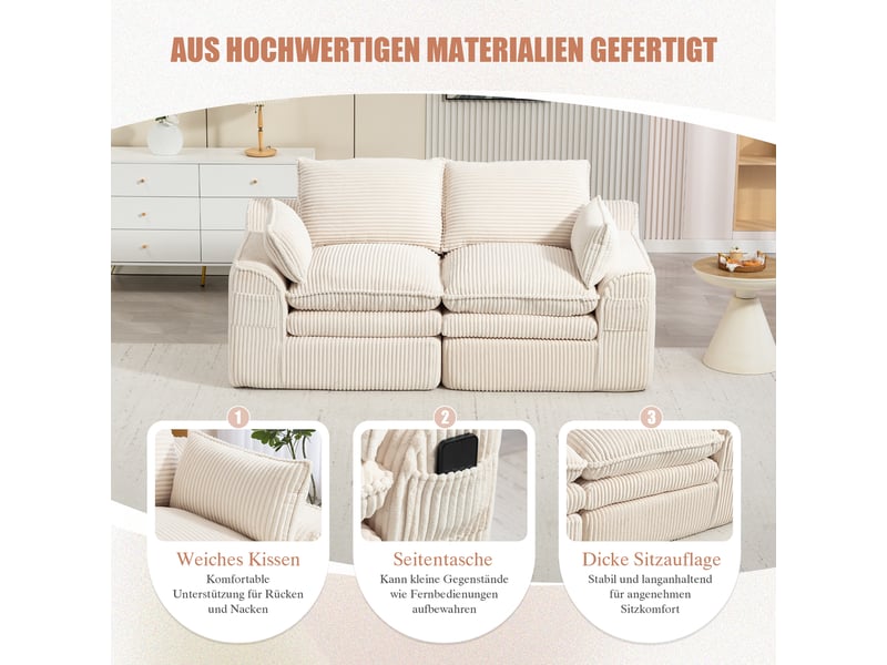 Canapé droit fixe 2 places tissu beige canapé compressible - Conforama D