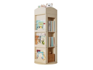 Bibliothèque pivotante 360° avec 4 niveaux et rangements ouverts pour chambre d'enfant en mdf naturel, 63 × 63 × 142 cm