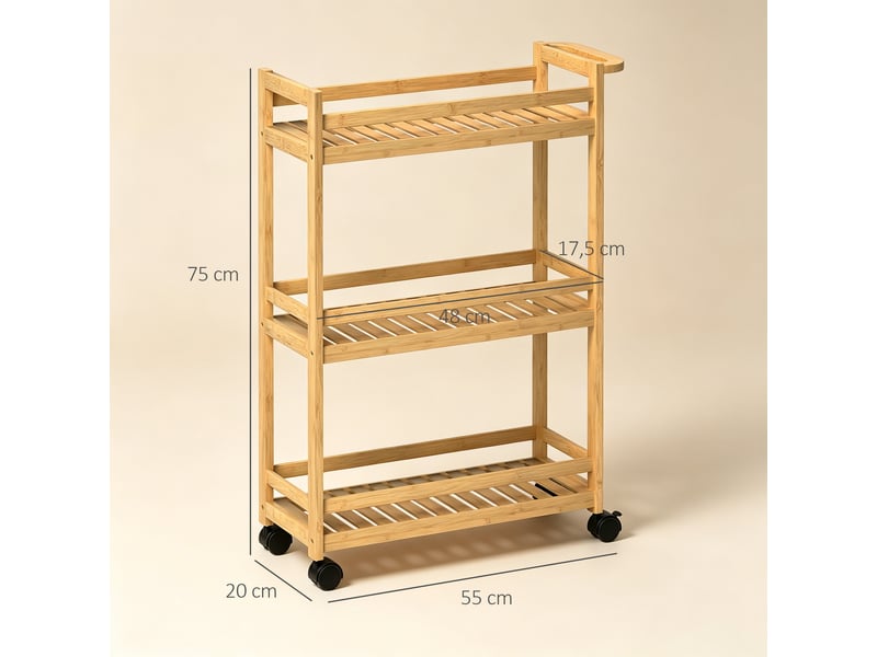  Desserte à roulettes 3 niveaux en bambou 55 x 20 x 75 cm  - Conforama C