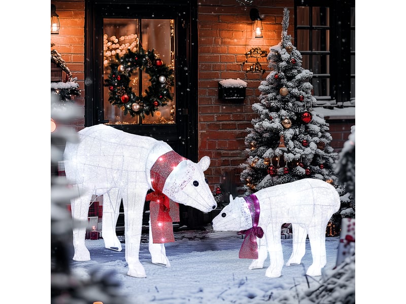  Décoration de noël ours polaire en 2 parties, 140 led blanches, étanche, minuterie, pour une utilisation intérieure et extérieure  - Conforama A