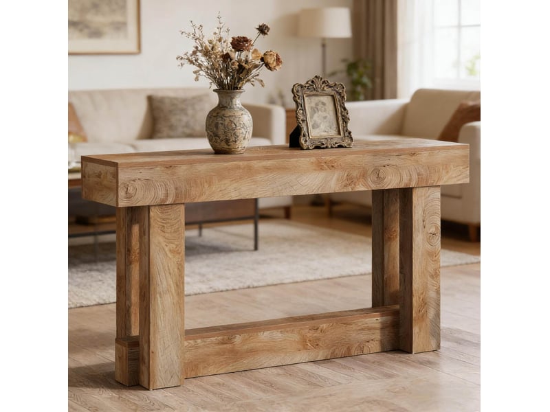  Table console 160x30 cm style vintage à 2 niveaux bois marron  - Conforama E