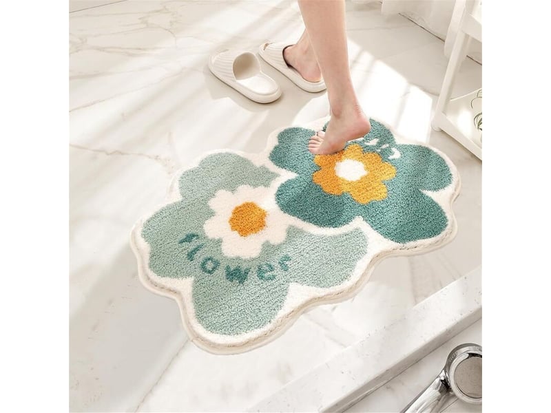  Tapis salle de bain moelleux en microfibre, tapis de douche absorbant lavable en machine (fleurs jumelles, 50x80cm)  - Conforama C