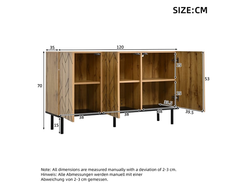 Buffet effet bois design chevron 3 portes battantes 120x35x70cm  - Conforama E