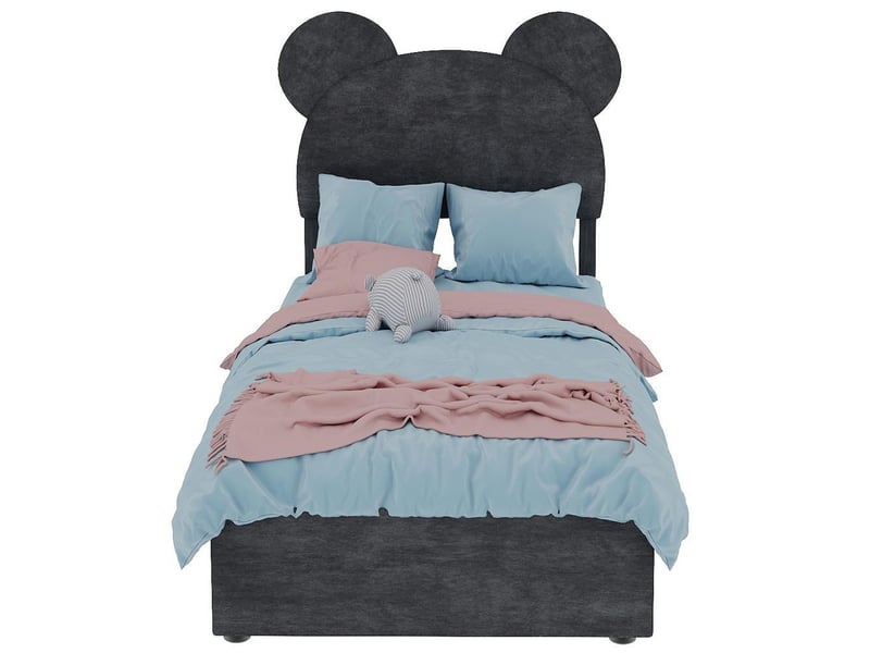 Lit rembourré moderne 90x200 cm avec tête de lit cartoon coffre hydraulique velours chambre enfant, sans matelas, gris - Conforama W