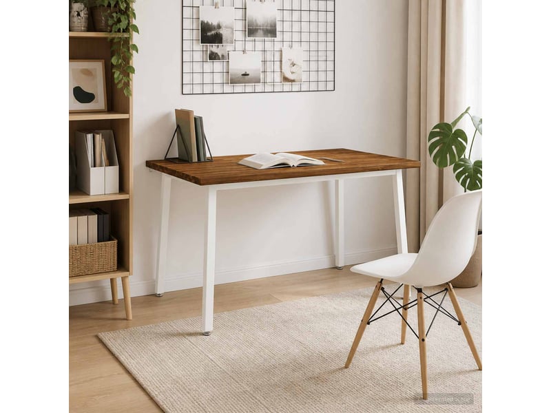  Table à manger moderne 140x80x75 cm bois d'acacia massif naturel et blanc shl61677  - Conforama C