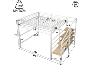 Lit mezzanine 140x200 cm <strong></strong>  <strong></strong> coloris blanc