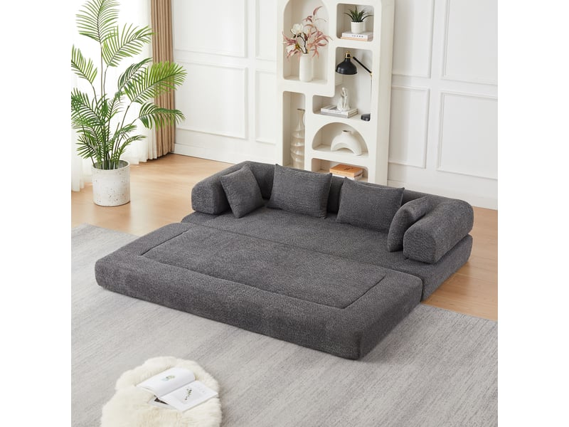 Canapé 2 places 4-en-1 en chenille gris avec 4 coussins - Conforama B