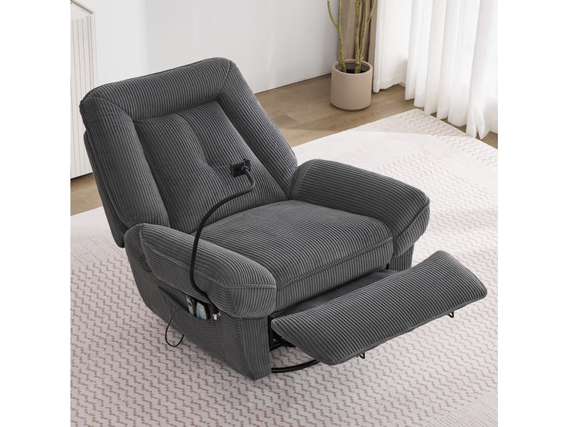  Fauteuil relax électrique massant chauffant pivotant 360° en velours côtelé gris  - Conforama B