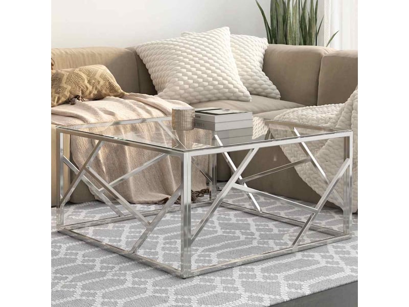  Table basse | table d'appoint salon argenté acier inoxydable et verre trempé shl8230  - Conforama B
