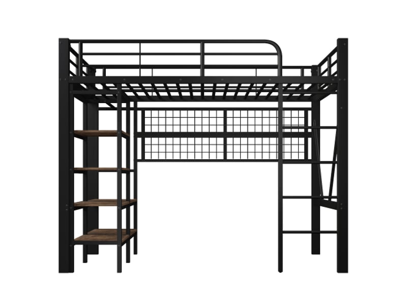 Lit mezzanine 90x200 cm métal noir – cadre & rangements: étagères ...