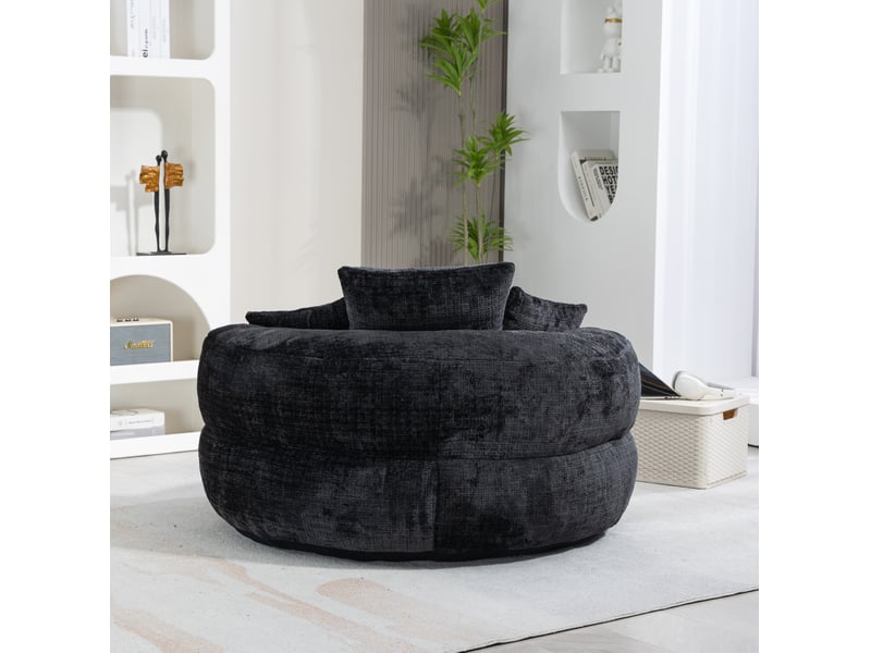  Fauteuil 108x108x52 cm, confort et doux, avec accoudoirs, dossier haut et assise large, chenille, style moderne, noir  - Conforama E