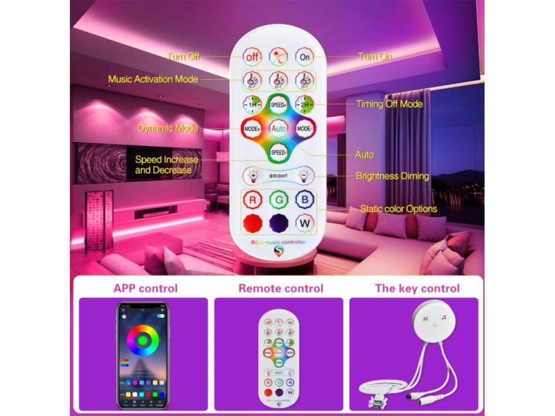  Ruban led bleutooth,20m bande led 360 leds 5050 rgb étanche,contrôlé par app du smartphon  - Conforama D