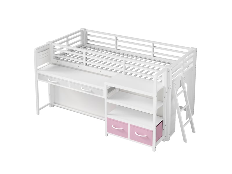 Lit mezzanine avec bureau intégré et rangement, rideau et éclairage led, blanc – 90 x 200 cm IKSETERA TRADING LTD - Conforama A
