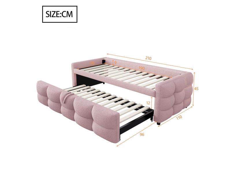  Lit gigogne 90x190+180x190 cm gain de place en velours teddy rose  - Conforama E