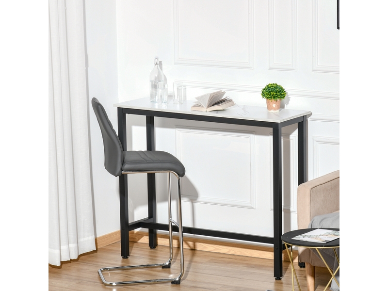 Table de bar avec plateau effet marbre et pieds réglables en acier pour cuisine et salle à manger, 120×40×100 cm blanc - Conforama B