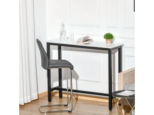 Table de bar avec plateau effet marbre et pieds réglables en acier pour cuisine et salle à manger, 120×40×100 cm blanc