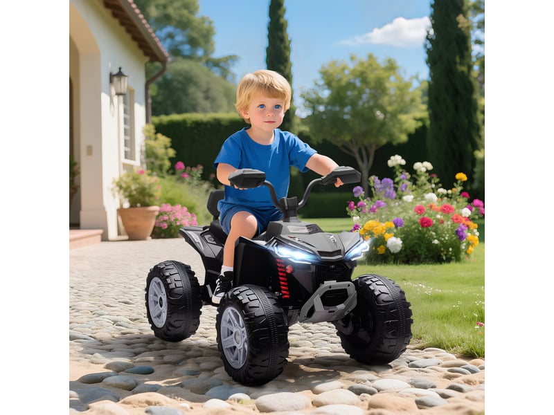  Quad électrique enfant 24v, voiture électrique enfants atv, double moteur, phares, port usb et mp3, 109x68,5x76cm, noir  - Conforama D