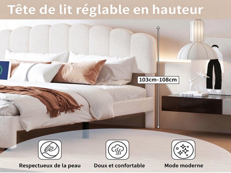 Lit coffre 160x200 cm ezssw, coloris blanc - Conforama E