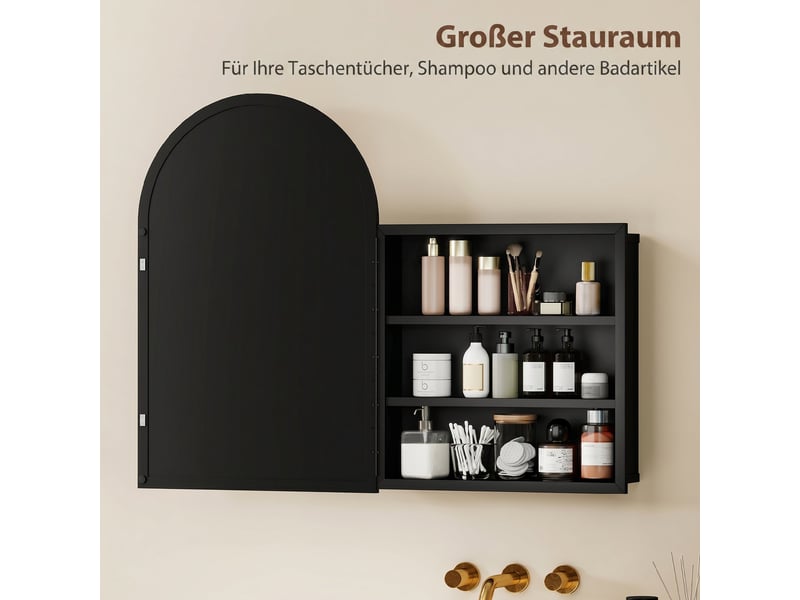  Armoire de toilette murale 1 porte miroir 3 étagères en métal noir 50 x 12 x 76 cm  - Conforama E