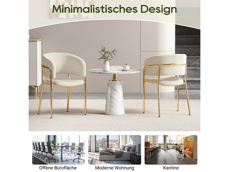  Lot de 2 chaises de salle à manger,55x55x80 cm,avec pieds réglables,tissu côtelé,beige  - Conforama D