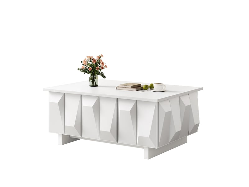  Table basse avec 3 portes 95x67x39,5 cm blanche en panneau de particules  - Conforama A
