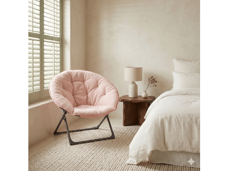 Fauteuil pliant lune avec assise moelleuse et structure stable, pour intérieur et extérieur, en tissu rose - Conforama D