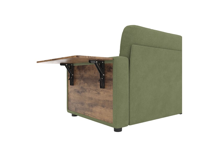  Canapé 2 places en chenille 178 x 71 cm – vert – 2 rangements, tablettes rabattables et porte-gobelets  - Conforama E