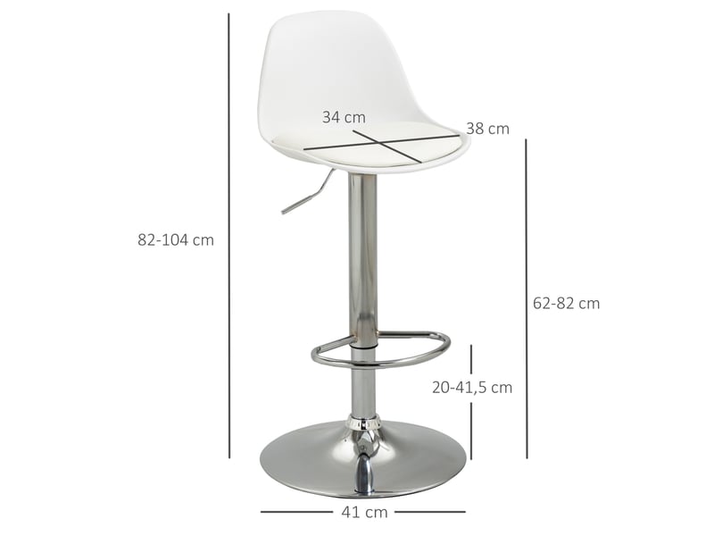 Lot de 2 tabourets de bar pivotants avec dossier, hauteur réglable et repose-pieds en similicuir blanc et acier - Conforama C