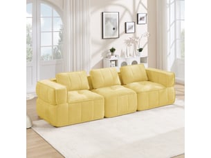 Canapé 3 places - 271x93x67cm - canapé droit modulaire sans cadre en mousse haute densité 32d avec coussins - jaune