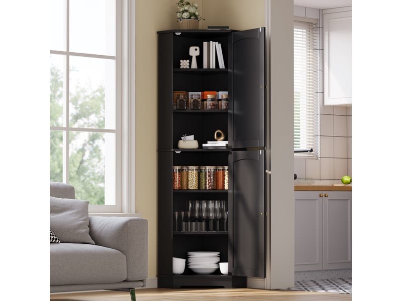 Armoire d'angle de rangement 42x42x166 cm - noire - 2 portes et étagères réglables, format compact  - Conforama B