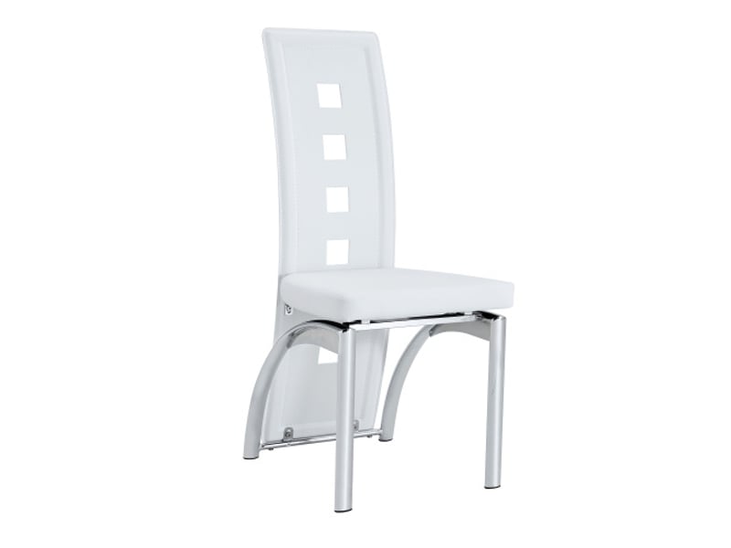  Lot de 2 chaises design européen à motif perforé pu blanc, pieds métal argenté – hauteur 102,5 cm – salon moderne  - Conforama A