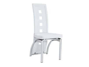 Lot de 2 chaises design européen à motif perforé pu blanc, pieds métal argenté – hauteur 102,5 cm – salon moderne